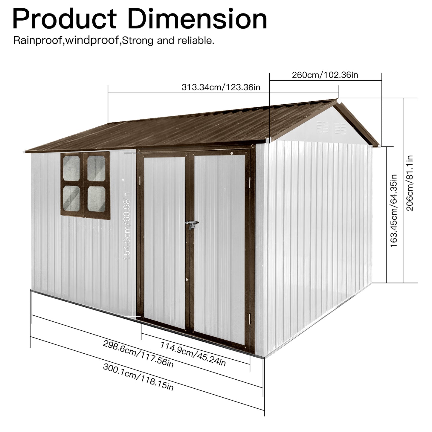 Metal garden sheds 10ftx8ft outdoor storage sheds white+coffee with window