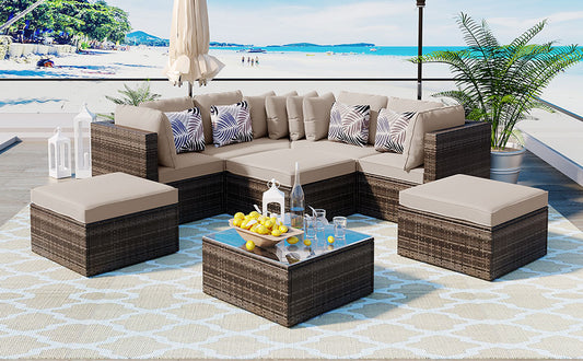 Coolbibila 8-piece Outdoor Wicker Sofa Set, Rattan Sofa Lounge