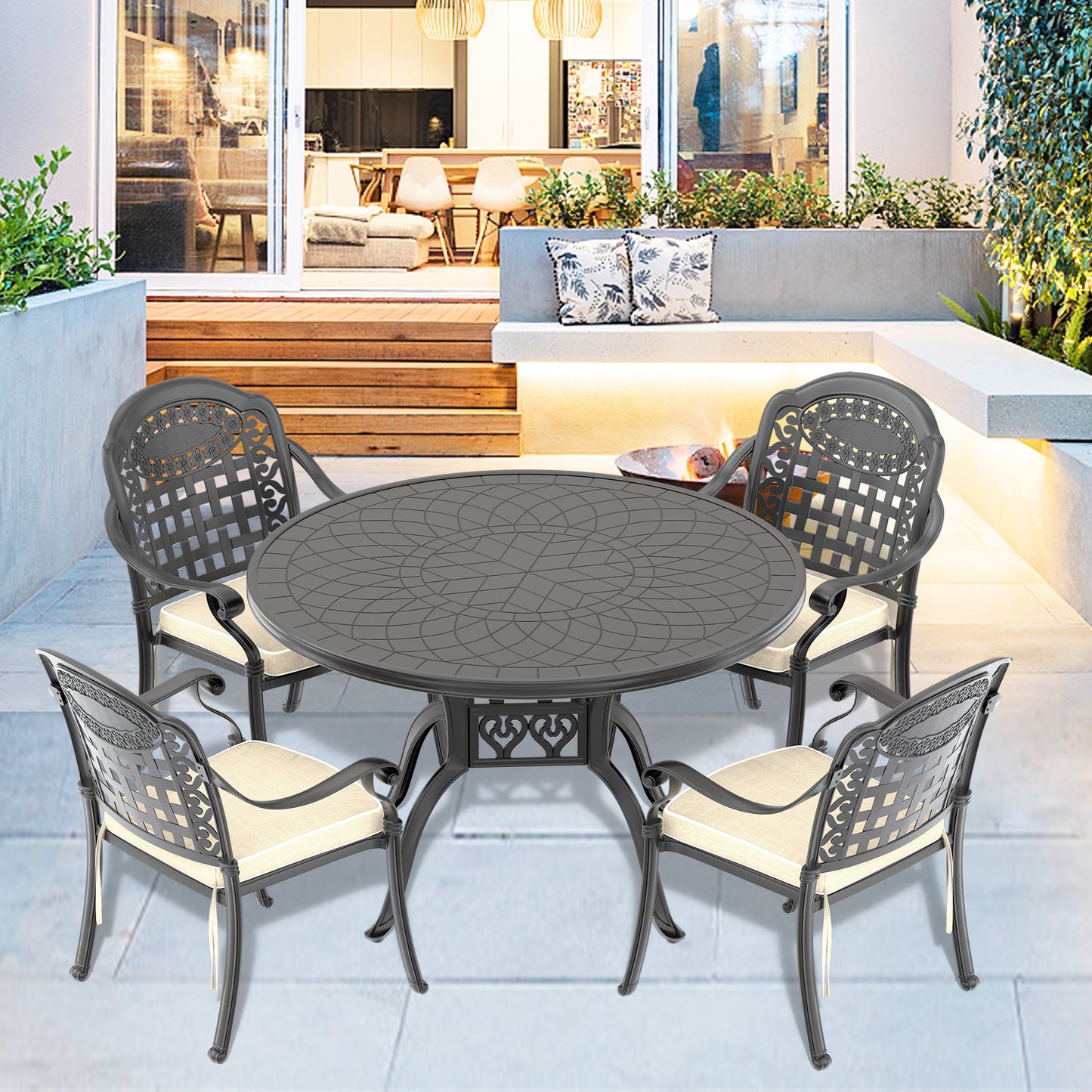 Coolbibila 5-Piece Set Of Cast Aluminum Patio Furniture With Cushions