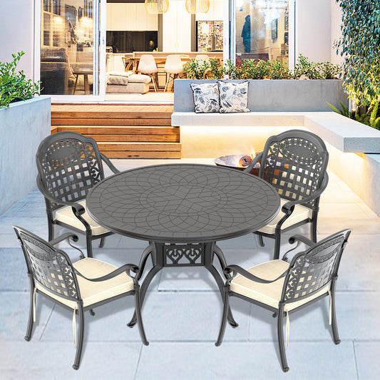 Coolbibila 5-Piece Set Of Cast Aluminum Patio Furniture With Cushions