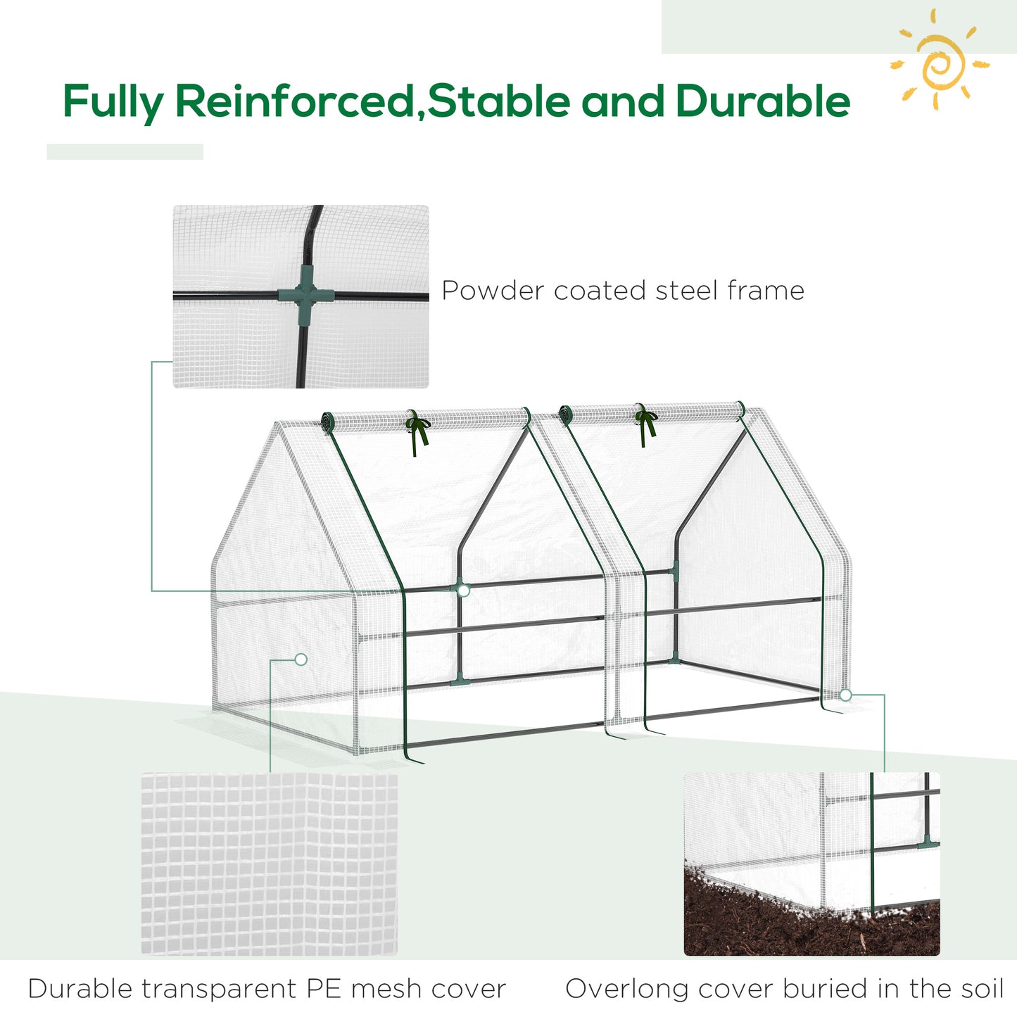 Coolbibila 6' x 3' x 3' Portable Mini Greenhouse Outdoor Garden with Large Zipper Doors and Water/UV PE Cover, White