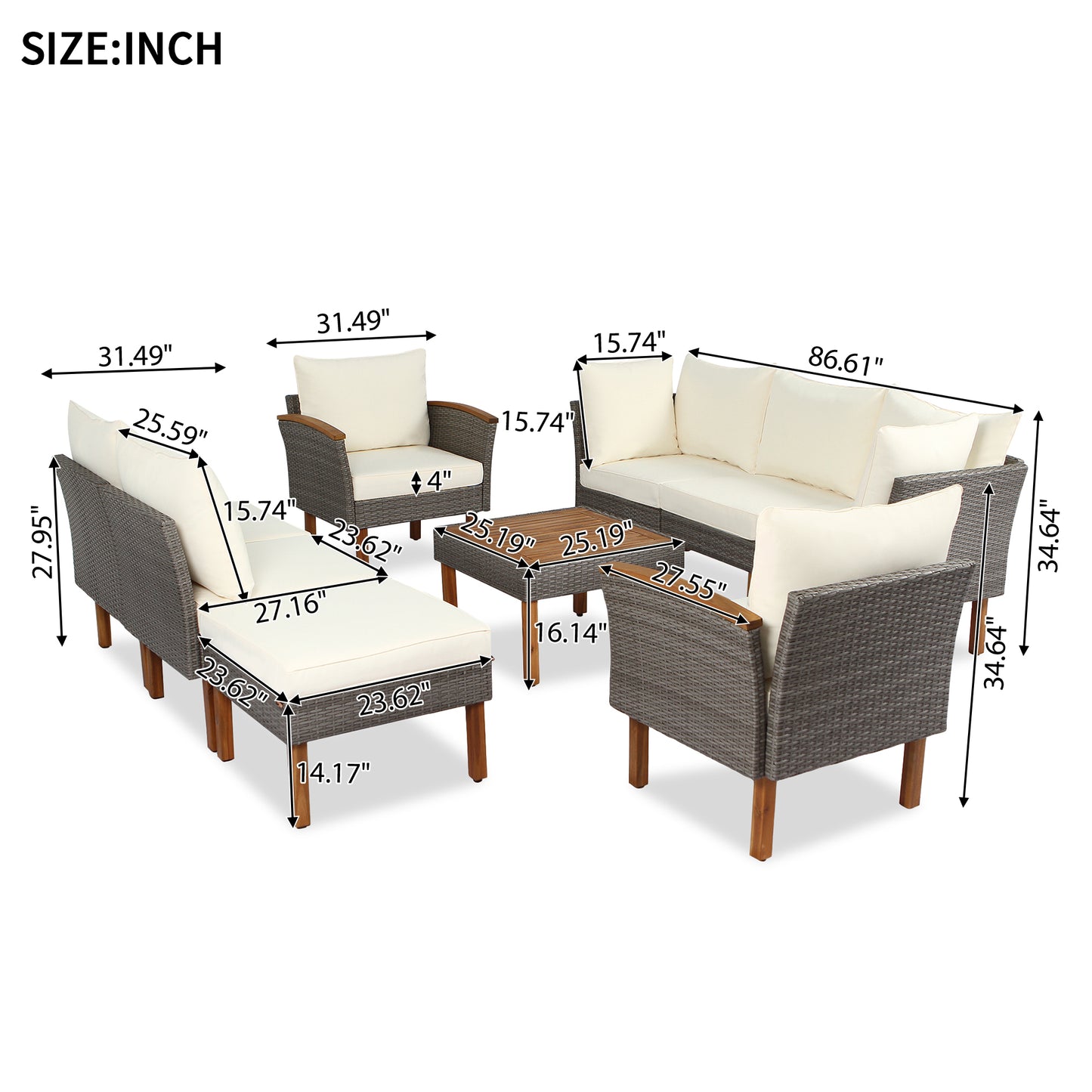 Coolbibila 9-Piece Patio Rattan Furniture Set