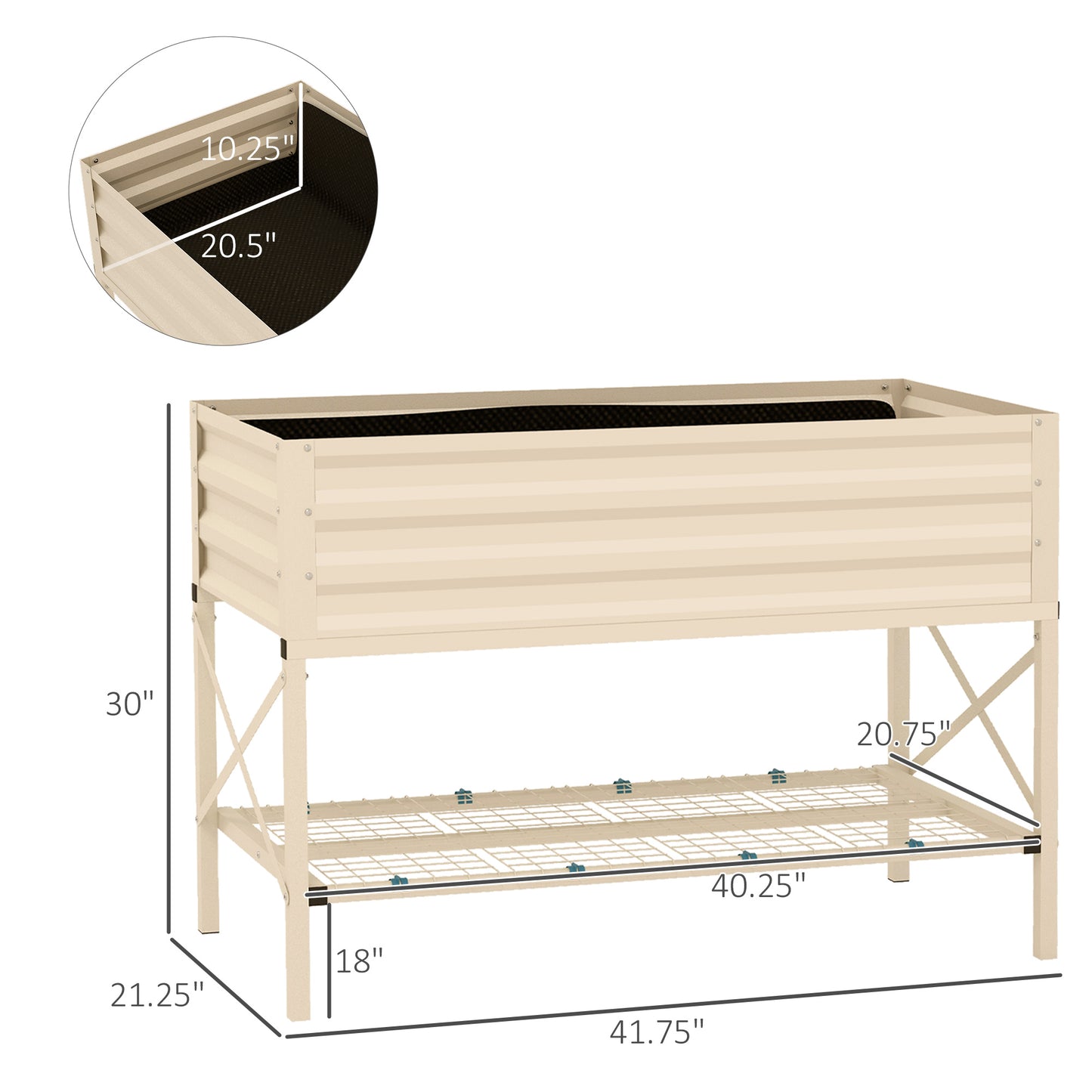 Garden Bed with Galvanized Steel Frame, Storage Shelf and Bed Liner, Elevated Planter Box with Legs
