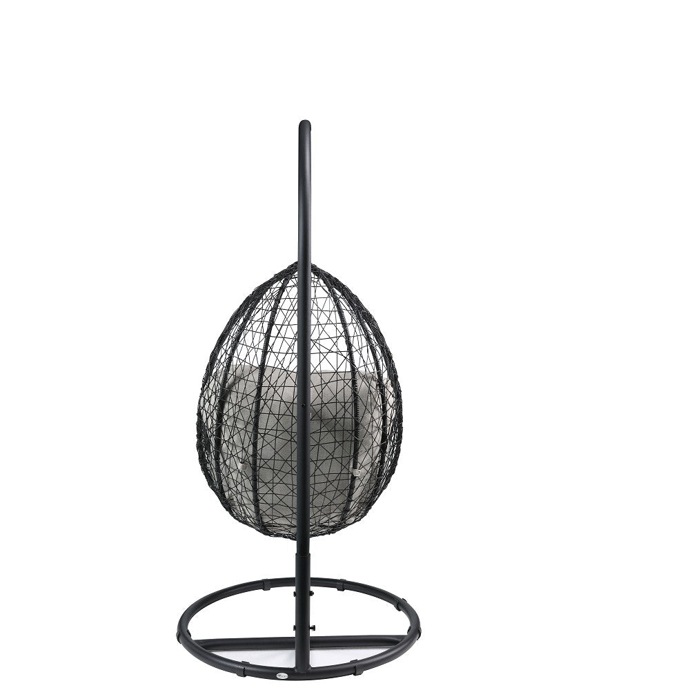 Coolbibila  Patio Swing Chair with Stand in Beige Fabric & Black Wicker