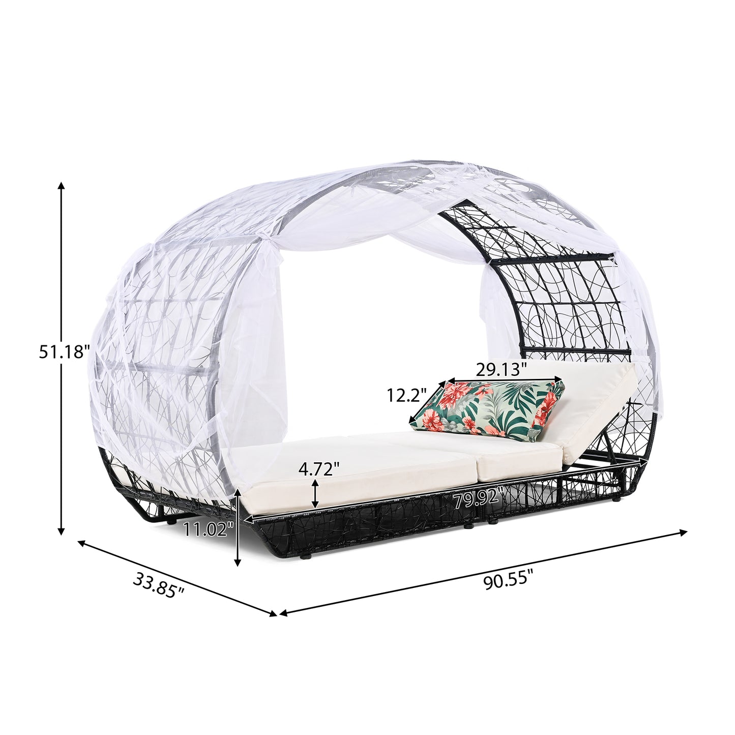 Coolbibila 90.55" Outdoor Patio Daybed with Curtain