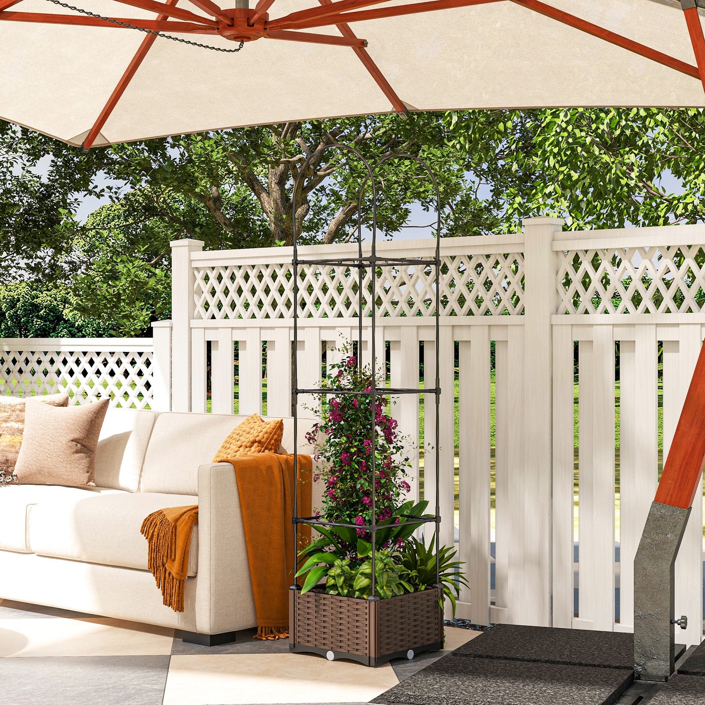 Coolbibila Raised Garden Bed with Trellis, Self-Watering Planter Box