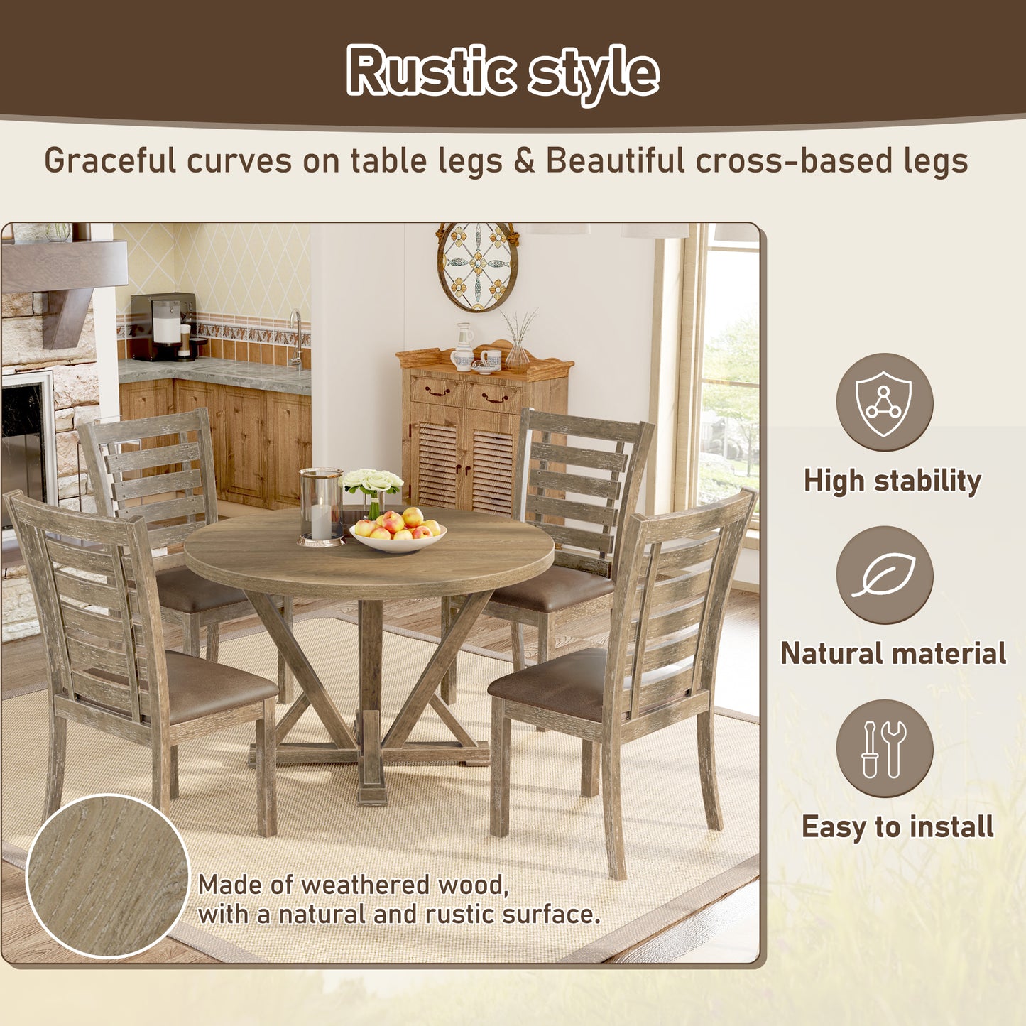 Coolbibila 5pcs Table Set Round Dining