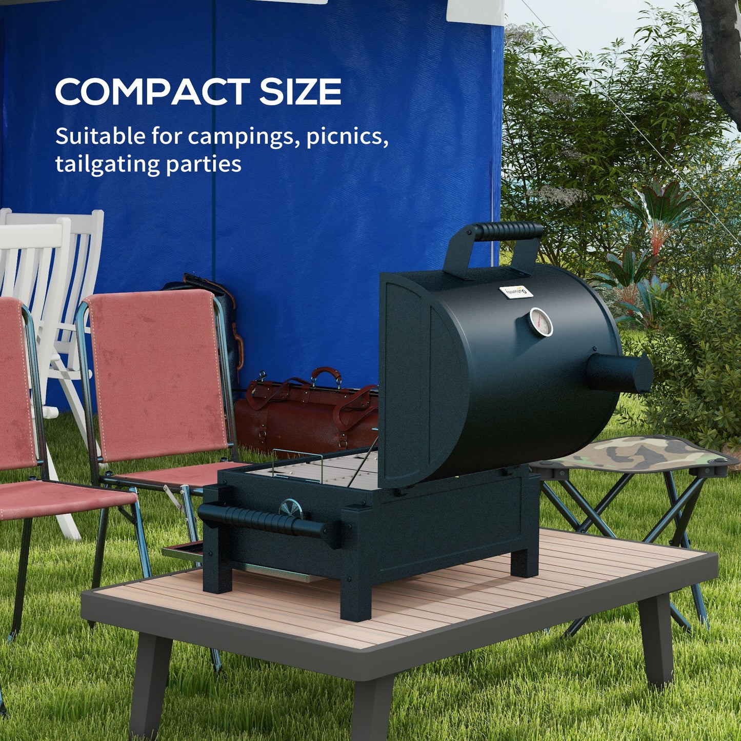 Coolbibila Charcoal BBQ Grill with 235 sq.in. Cooking Area, Tabletop Outdoor Barbecue with Ash Catcher and Built-in Thermometer