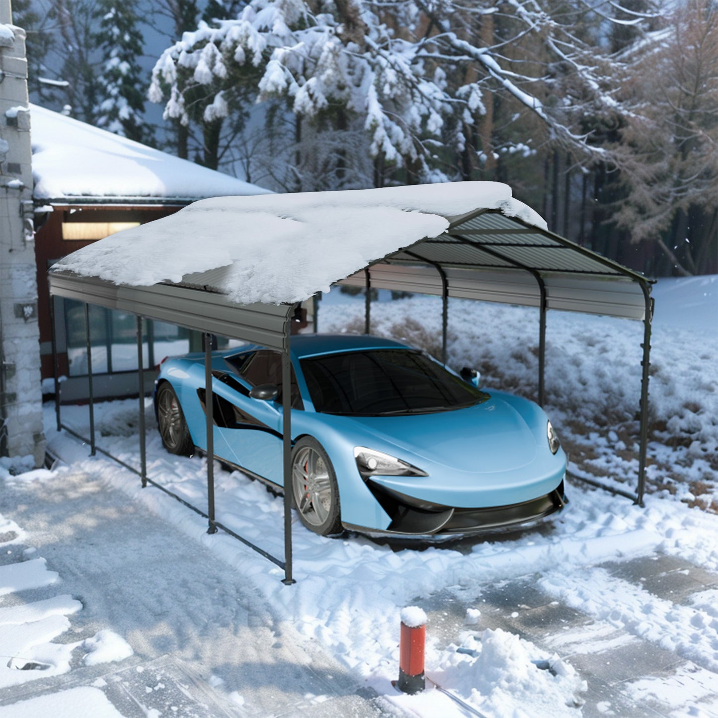 Carport 12x20 FT Heavy Duty Carport CanopyUpdated Frame Structure Galvanized Steel Roof and Enhanced BaseMetal Carport Garage for Pickup, Boat, Car and Tractors, dark Grey