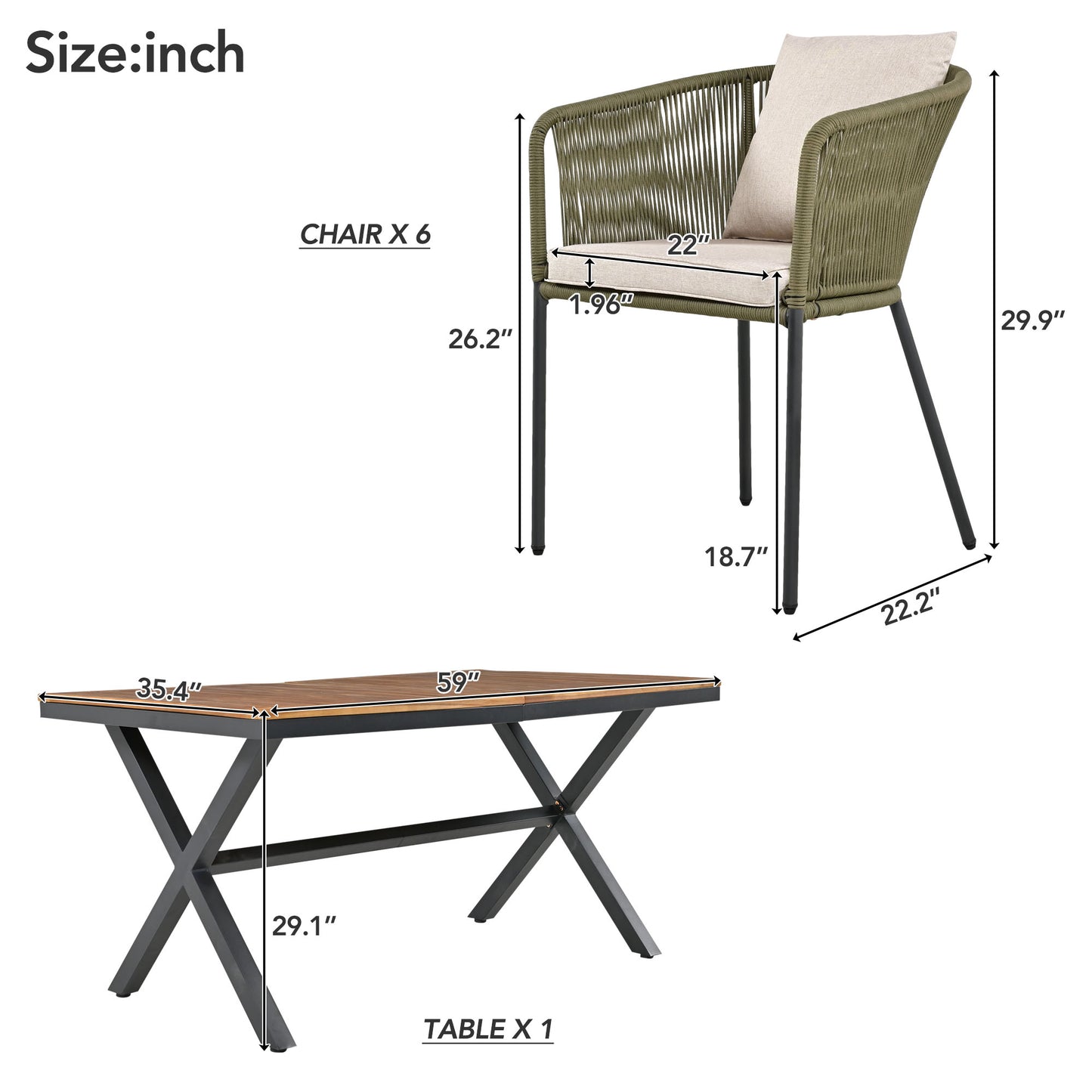 Coolbibila 7 Pieces Patio Dining Set