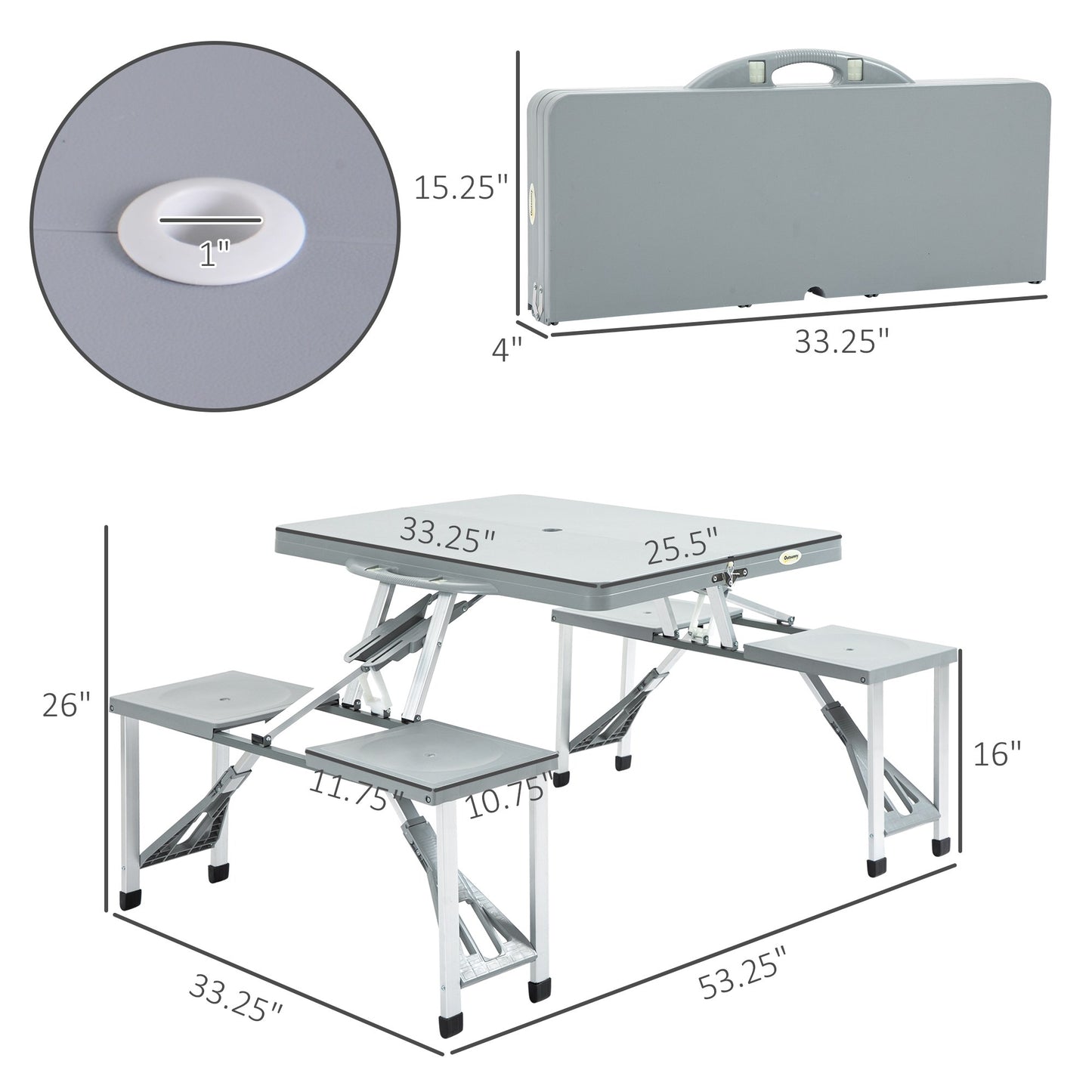 Coolbibila Folding Picnic Table with Seats and Umbrella Hole, Portable Camping Chairs Set