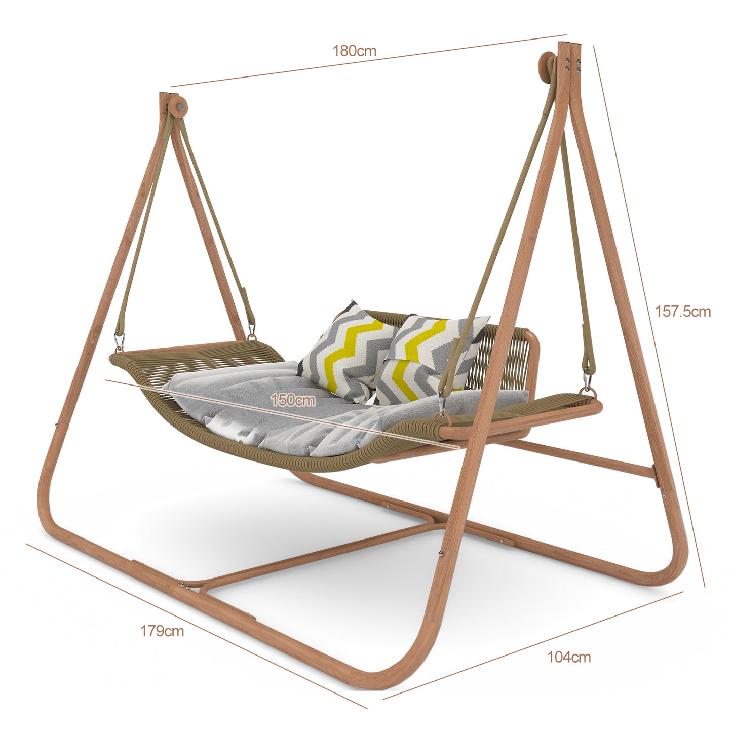 Coolbibila Swing Chair with Stand for Indoor,Outdoor, Anti-Rust Wood-Colored Frame 570 lbs Capacity