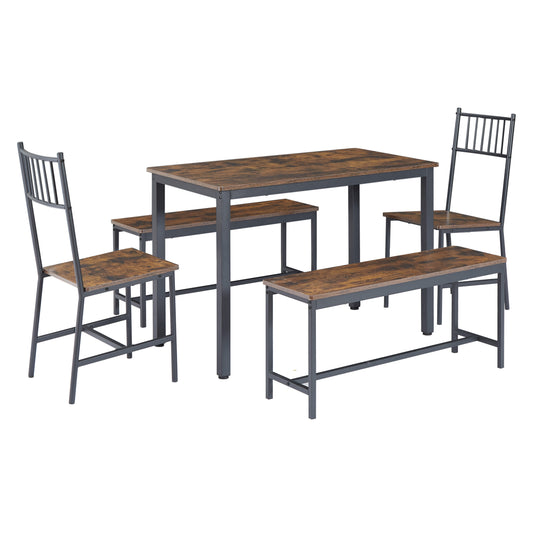 Coolbibila Dining Table Set, Barstool Dining Table with 2 Benches 2 Back Chairs