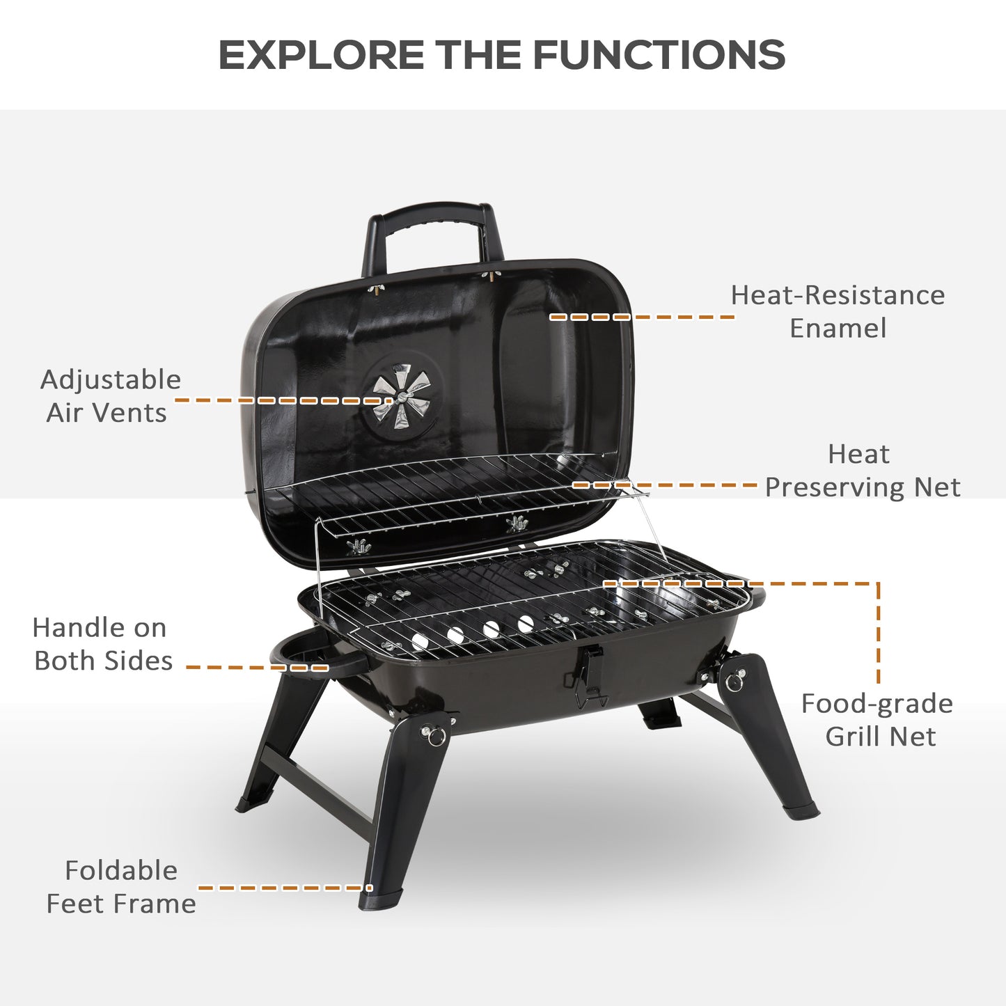 Coolbibila 14" Portable Charcoal Grill, Tabletop Small BBQ Grill