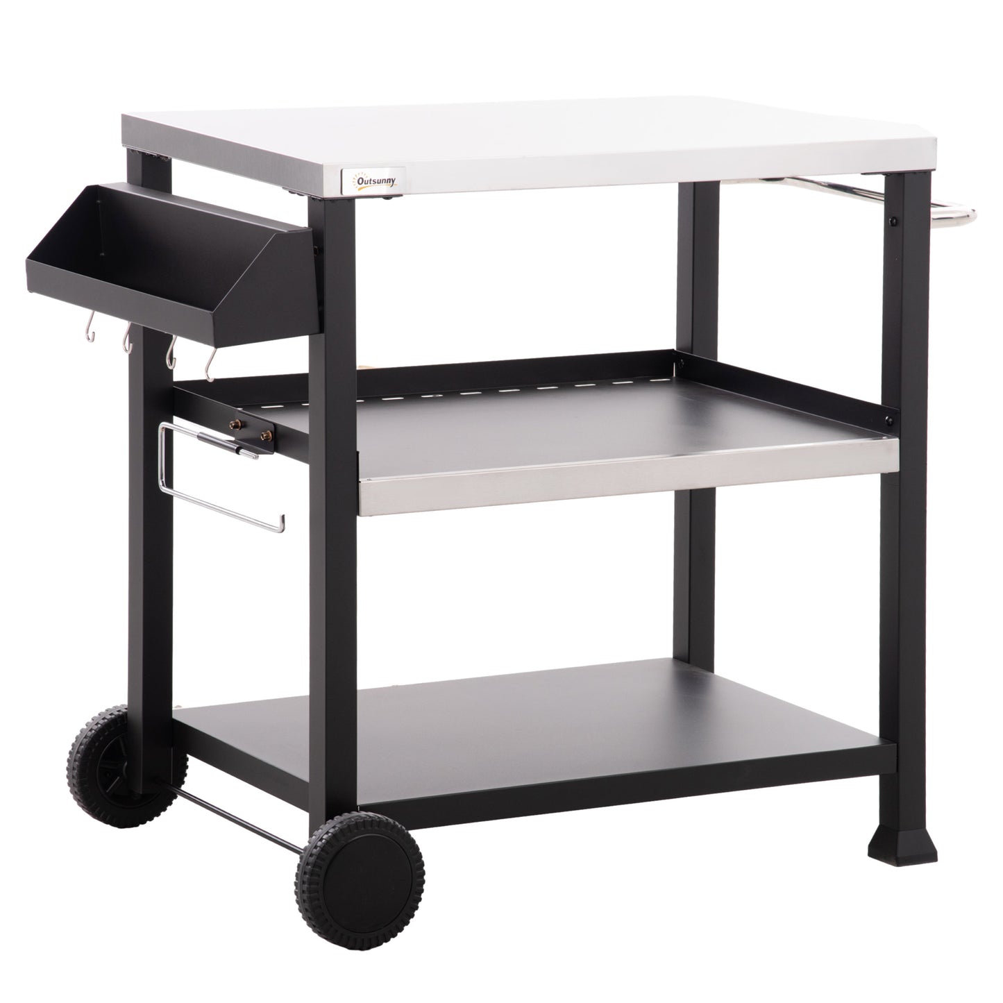 Coolbibila Three-Shelf Outdoor Grill Cart with Stainless Steel Tabletop, Side Handle, 32" x 20.5" Multifunctional Pizza Oven Stand