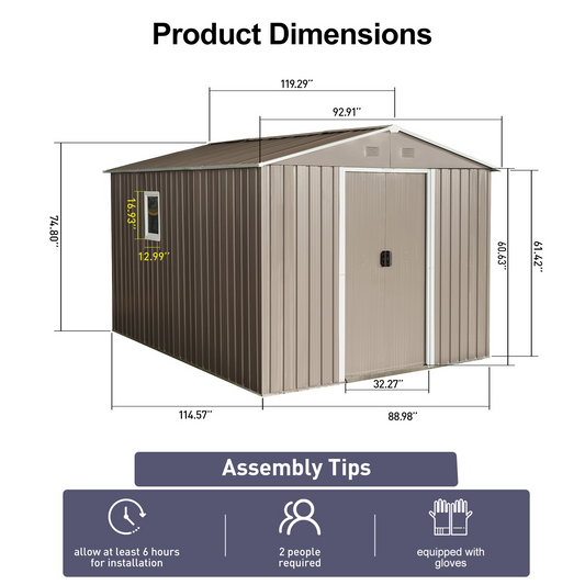 8ft x 10ft Outdoor Metal Storage Shed with Metal Floor Base,with Window,Grey(W540S00017)