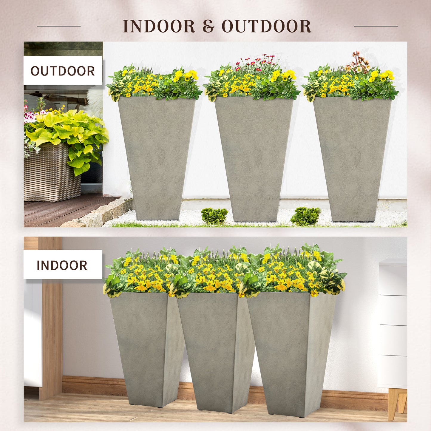 28" Outdoor Flower Pots, Indoor Planters for Porch Patio