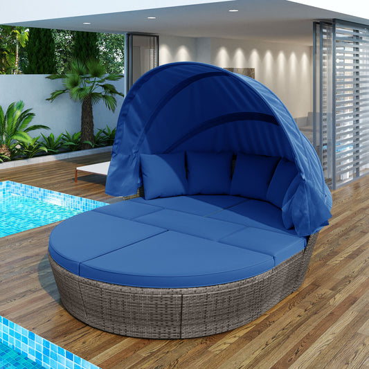 Coolbibila Outdoor rattan daybed sunbed, Round Outdoor Sectional Sofa Set