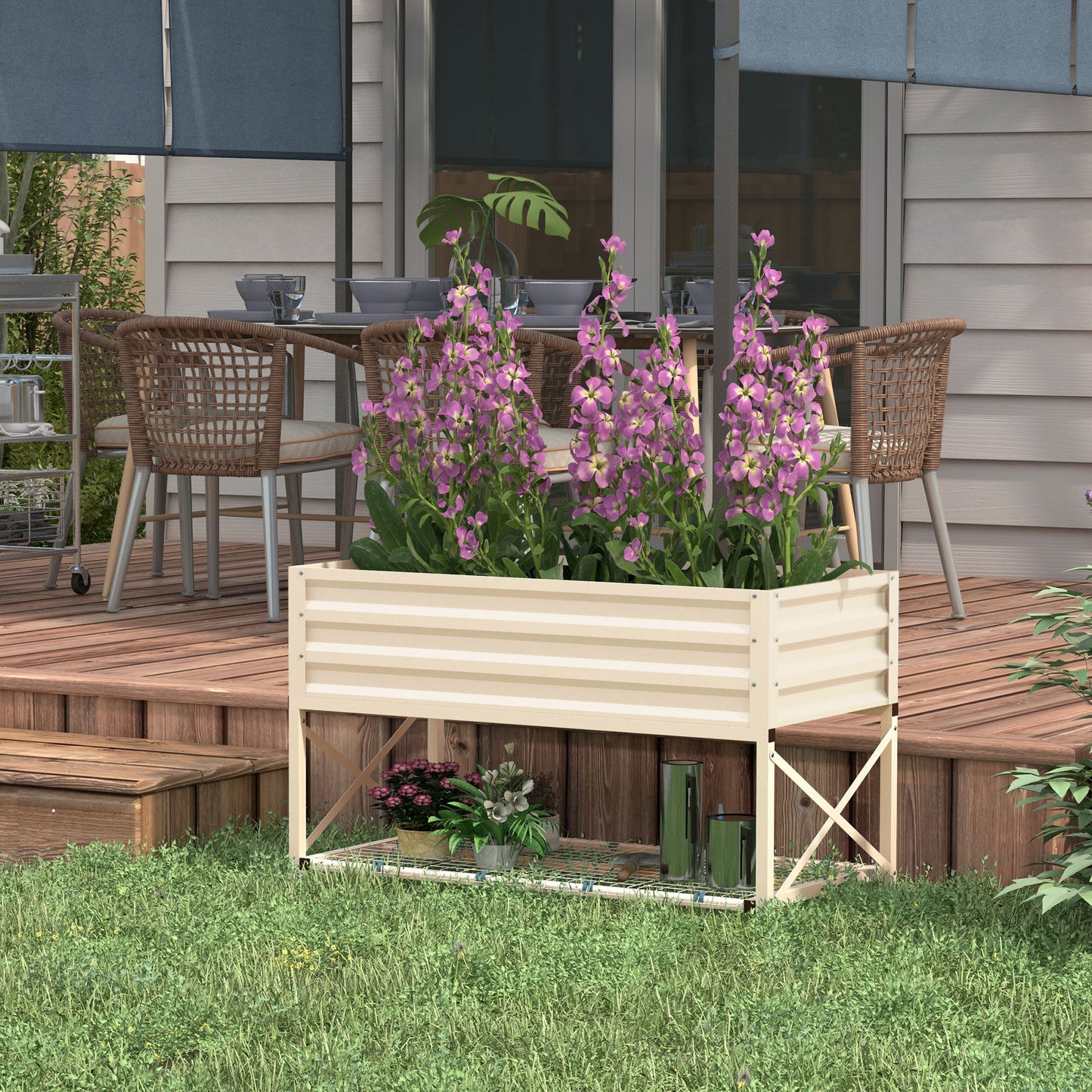 Garden Bed with Galvanized Steel Frame, Storage Shelf and Bed Liner, Elevated Planter Box with Legs
