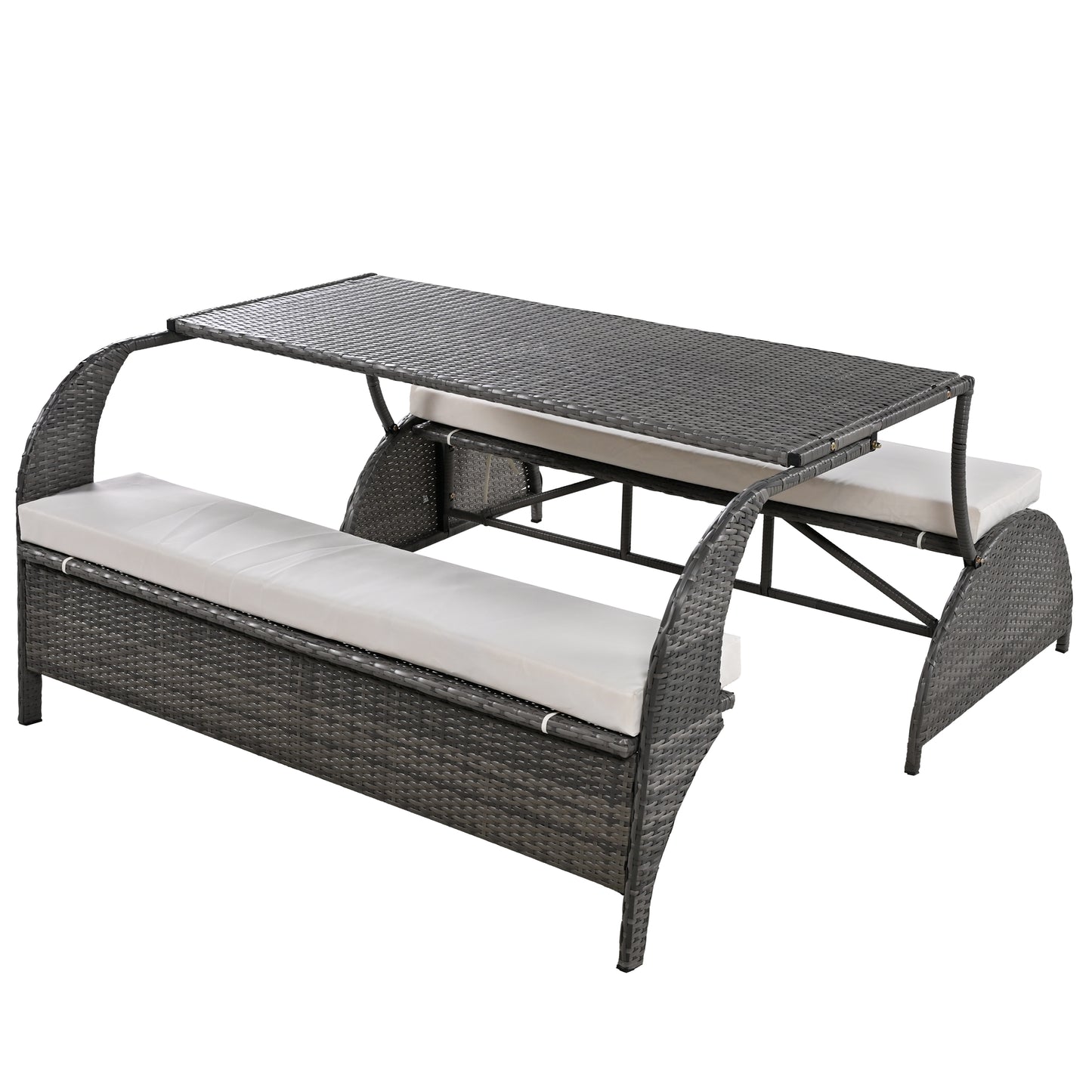Coolbibila Versatile outdoor loveseat that converts to four seats and a table