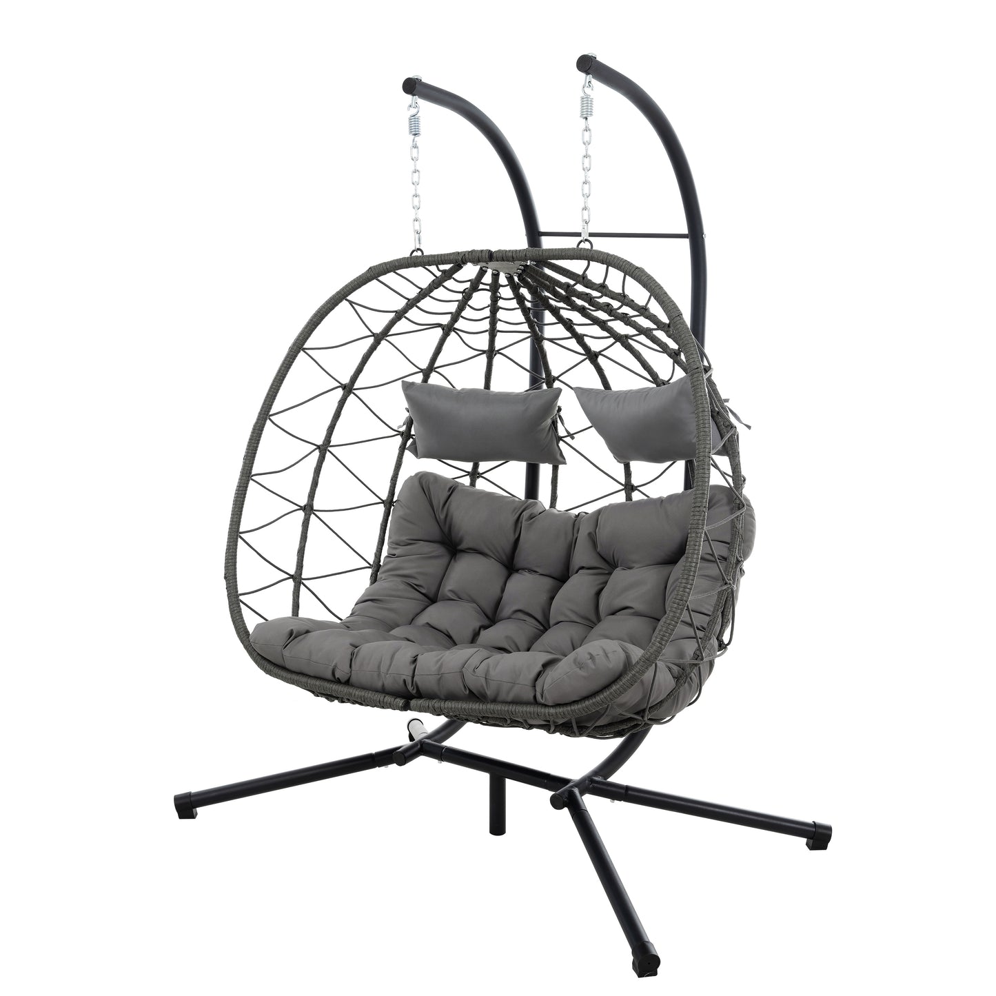 Coolbibila 2 Persons Egg Chair with Stand Indoor Outdoor Swing Chair