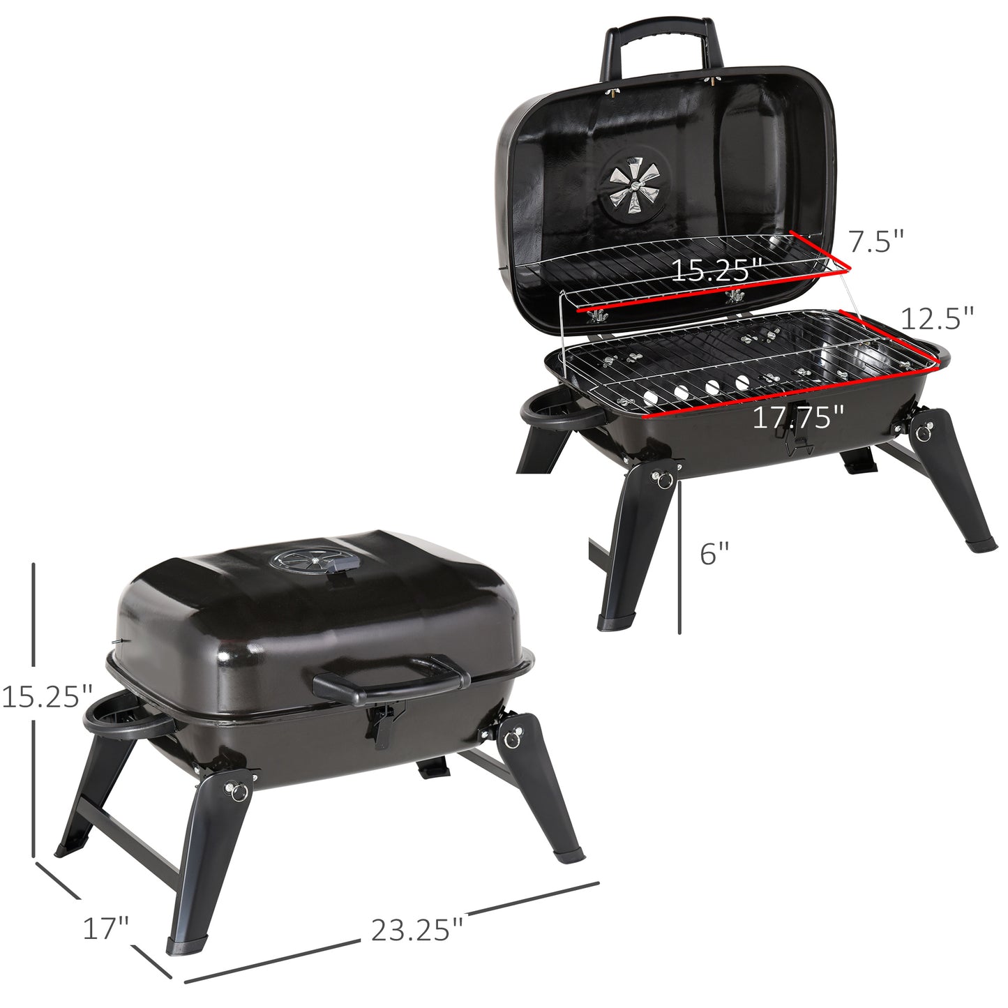 Coolbibila 14" Portable Charcoal Grill, Tabletop Small BBQ Grill