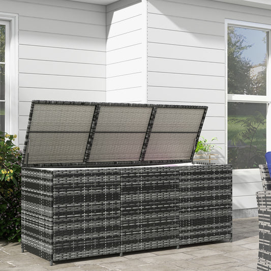 Coolbibila 175 Gallon Outdoor Storage Box with Inner Liner, PE Rattan Wicker Deck Box with Pneumatic Bar Lift