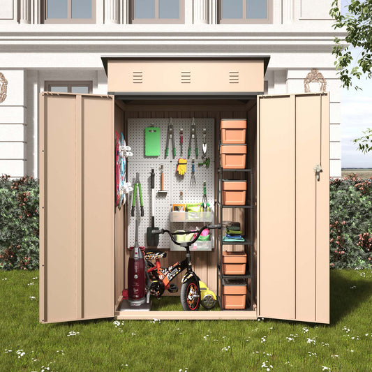6x4x3 FT Outdoor Storage Shed, Steel Metal Lockable Garden Shed, Tiny House, Utility Shed, Lean-to Shed & Outdoor Storage, Waterproof Backyard Shed with Door for Bike, Tools, Lawnmower