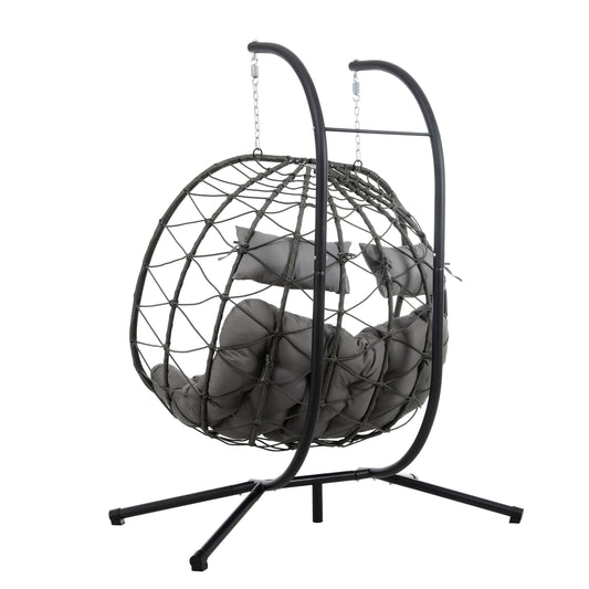 Coolbibila 2 Persons Egg Chair with Stand Indoor Outdoor Swing Chair