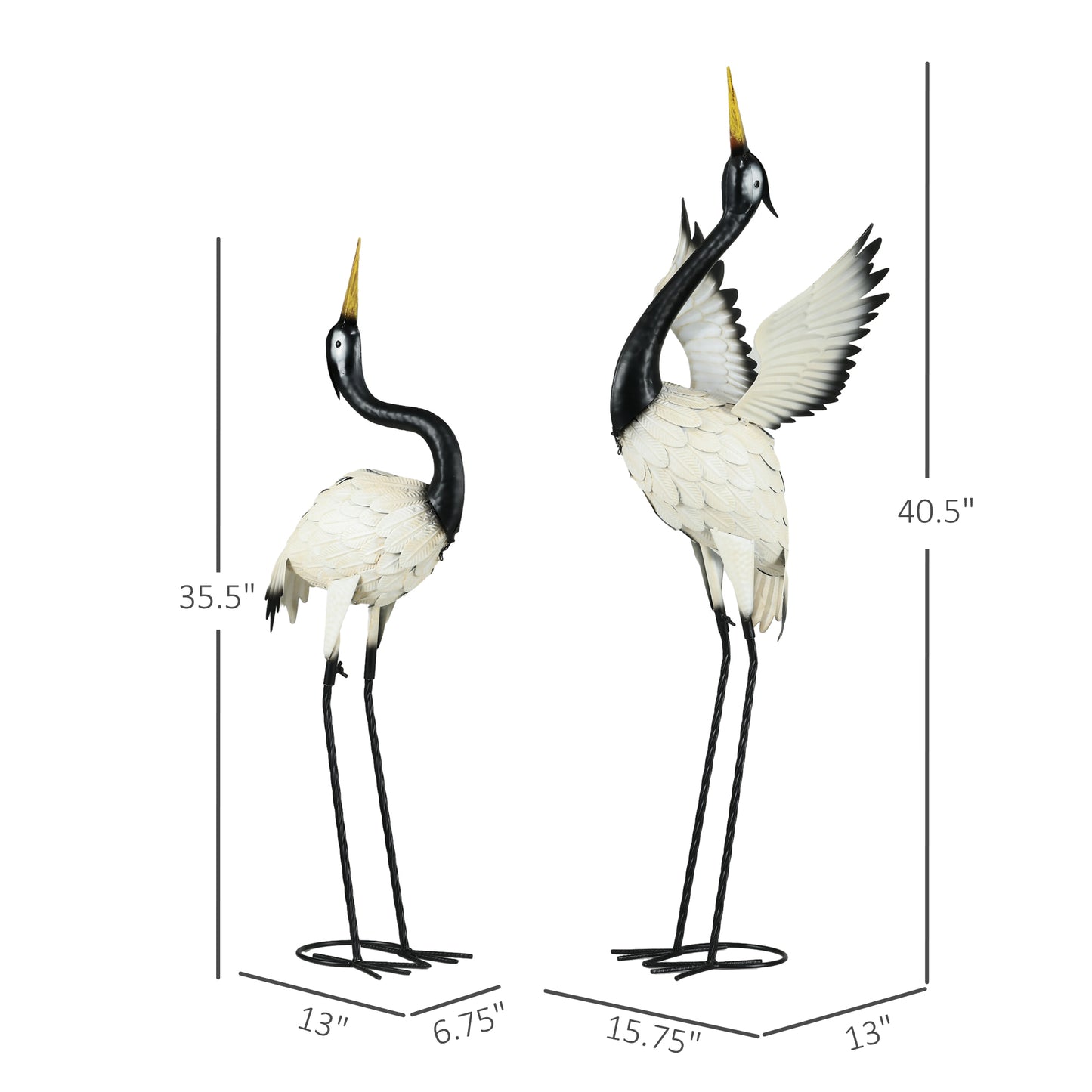 Coolbibila Heron Garden Statues, 35.5" & 40.5" Standing Bird Sculptures, Set of 2