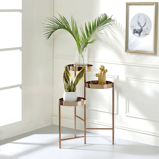 Coolbibila Gold Plant Stand with 3 Open Storage Compartment