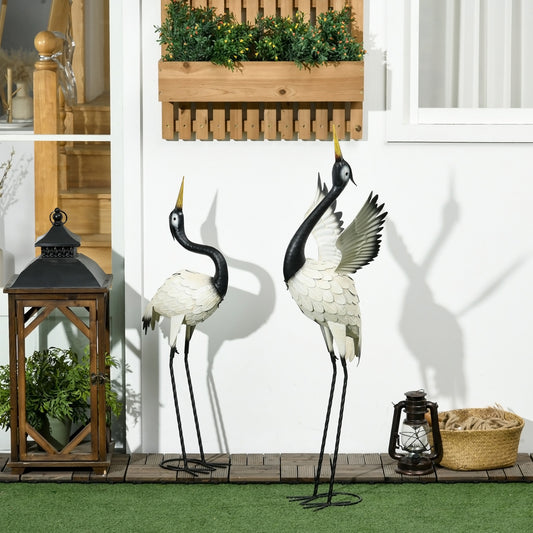 Coolbibila Heron Garden Statues, 35.5" & 40.5" Standing Bird Sculptures, Set of 2