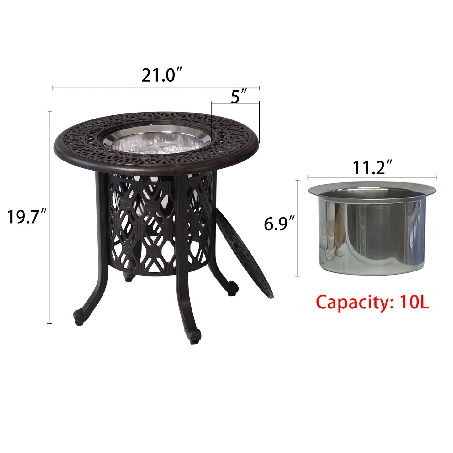 Coolbibila Hand Brushed Patina/Bronze Cast Aluminum, Food Grade 304 Stainless Steel Ice Bucket/Pail Table Set