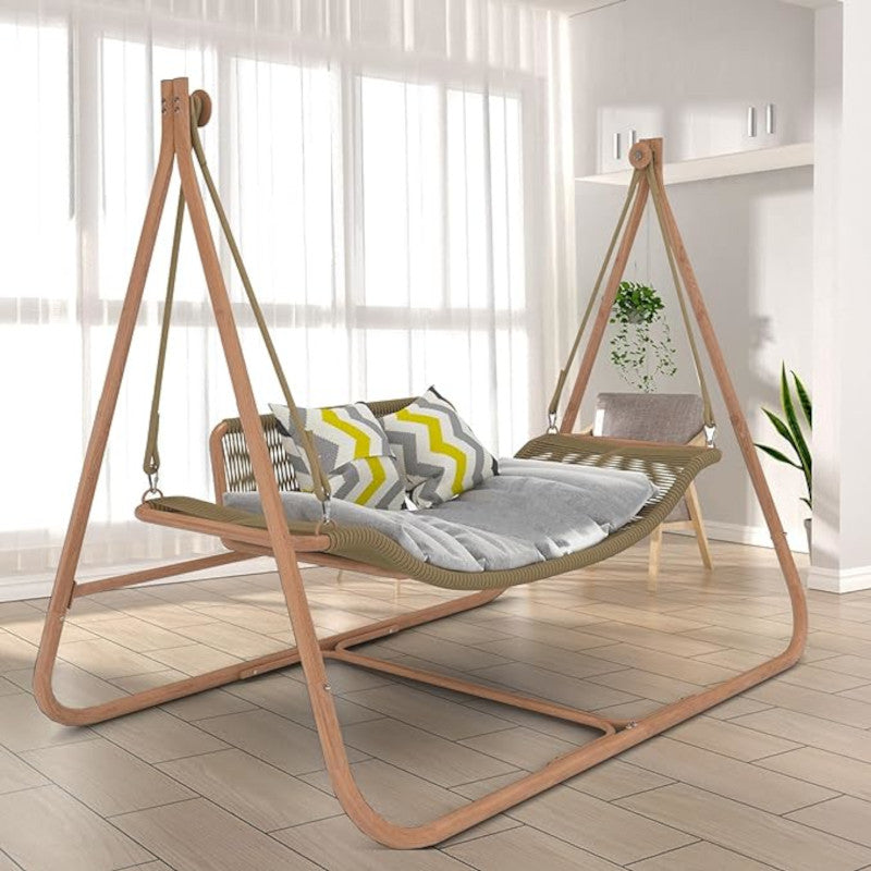 Coolbibila Swing Chair with Stand for Indoor,Outdoor, Anti-Rust Wood-Colored Frame 570 lbs Capacity