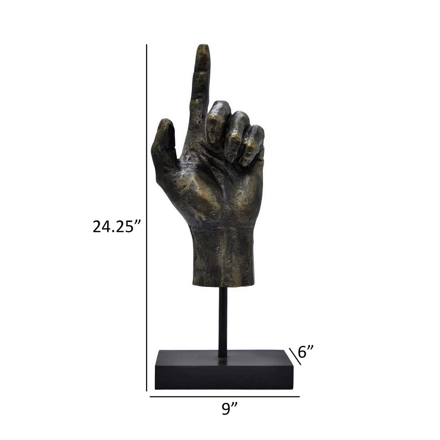 24 Inch Pointing Hand Sculpture, Pedestal 'Base, Resin Frame, Bronze