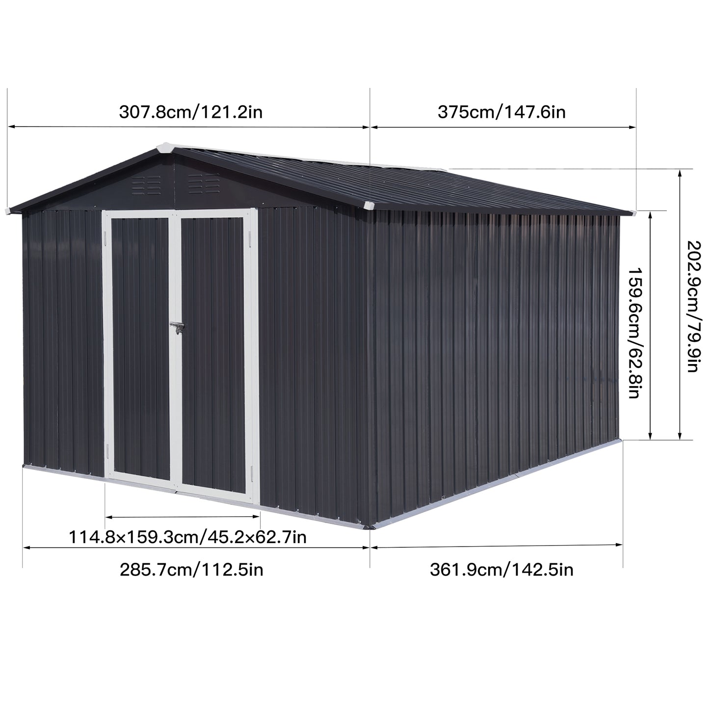 Metal garden sheds 10ft×12ft outdoor storage sheds Dark-grey
