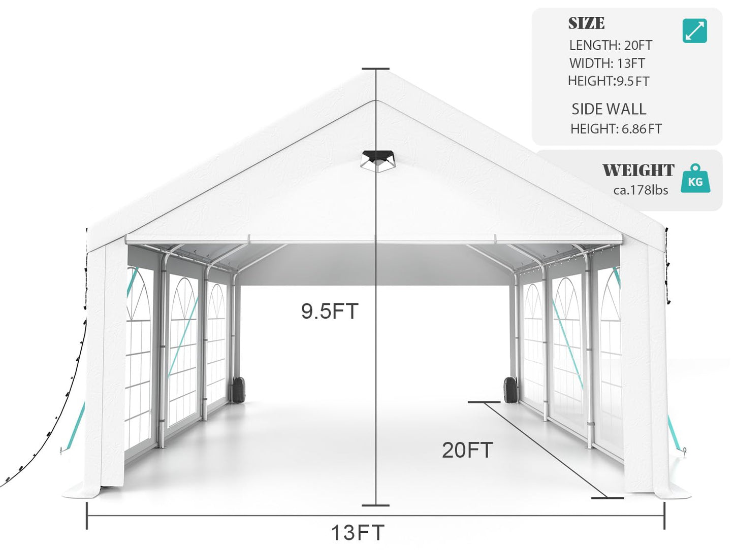Sannwsg Party Tent - 13x20FT Heavy Duty Canopy Tent with Removable Sidewalls,2 Box Outdoor Waterproof Patio Camping Gazebo Shelter,Perfect for Wedding Holiday Birthday BBQ Backyard Evening Tent