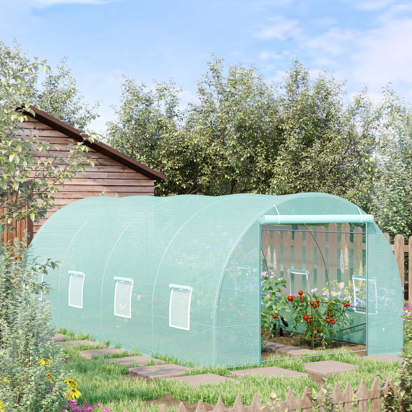 Coolbibila 20' x 10' x 7' Walk-In Tunnel Greenhouse with 8 Roll-up Windows & Roll Up Door