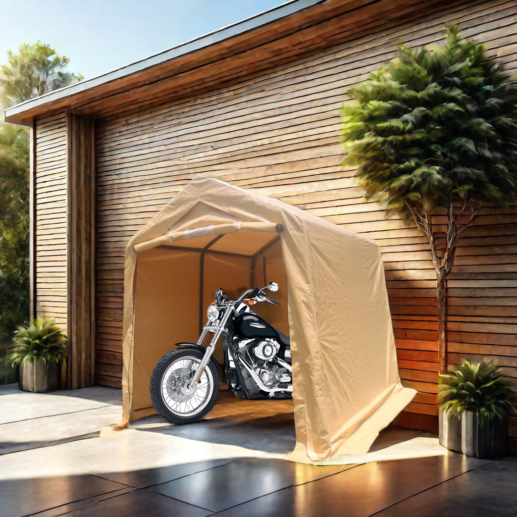 7x8 ft Outdoor Portable Gazebo Storage Shelter Shed with 2 Roll up Zipper Doors & Vents Carport for Motorcycle Waterproof and UV Resistant Anti-Snow Portable Garage Kit Tent, Sand