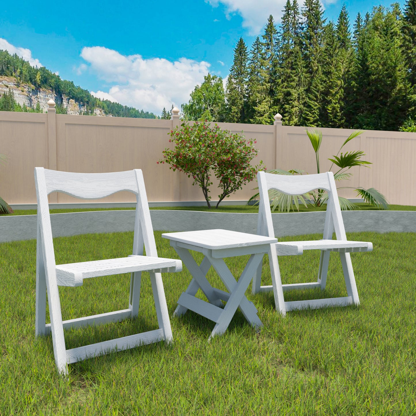 Coolbibila Foldable Small Table and Chair Set with 2 Chairs and Rectangular Table White