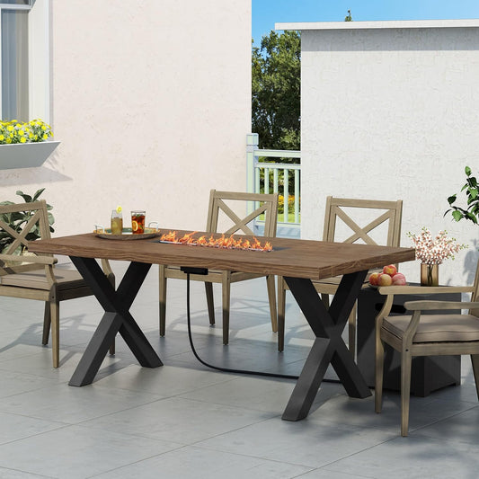 Coolbibila Outdoor Patio Propane Fire Pit Concrete Wood-Pattern Fire Table - 40, 000 BTU
