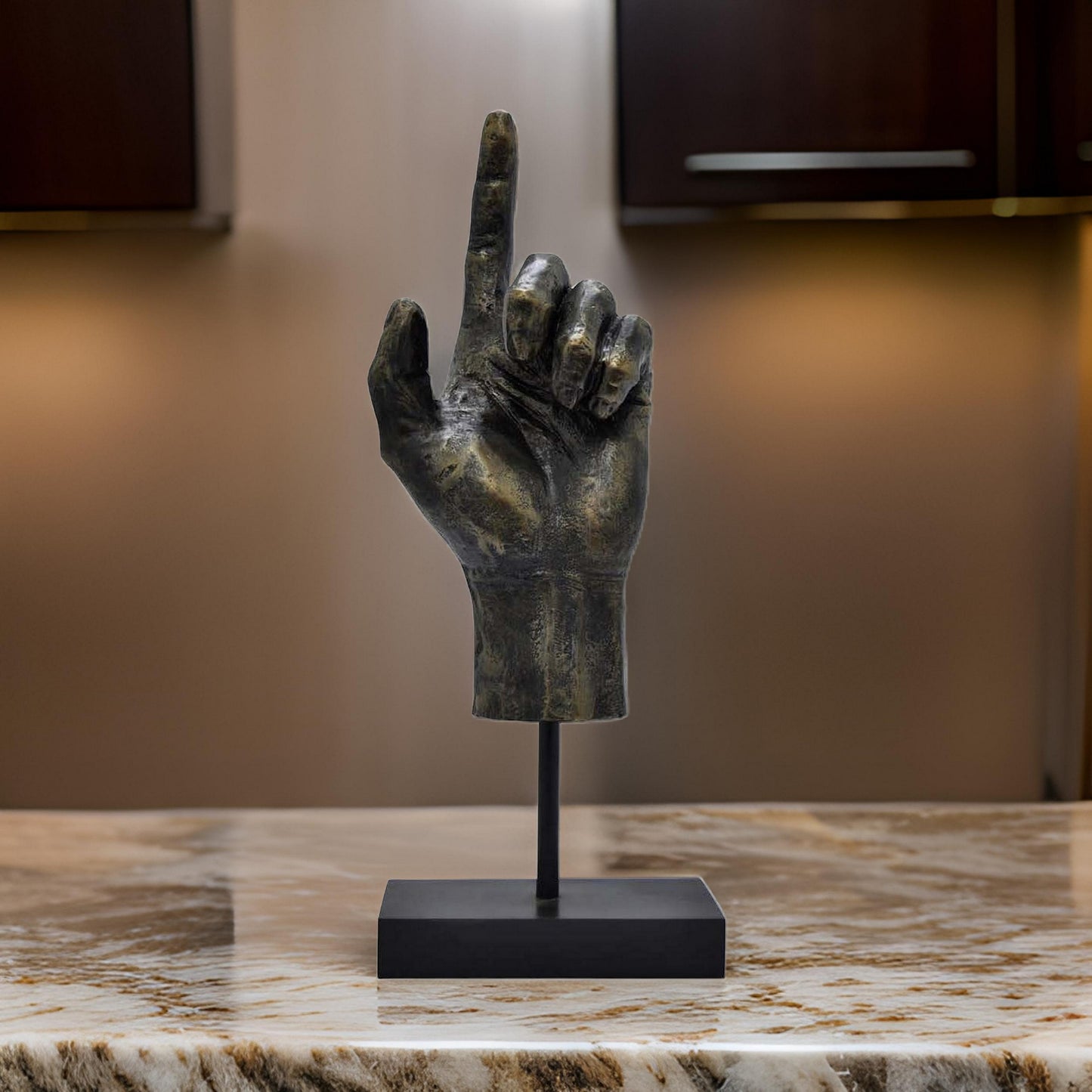 24 Inch Pointing Hand Sculpture, Pedestal 'Base, Resin Frame, Bronze