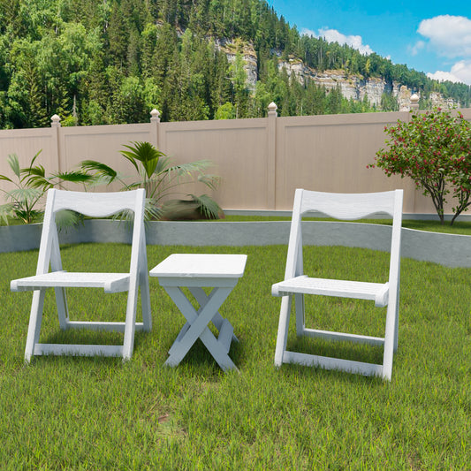 Coolbibila Foldable Small Table and Chair Set with 2 Chairs and Rectangular Table White