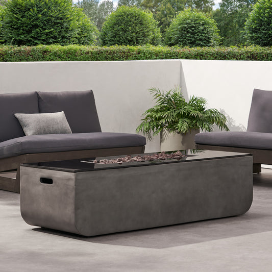 Coolbibila 56" Outdoor Patio Concrete Fire table, Rectangle Gas Burning Fire Pit - 50, 000 BTU