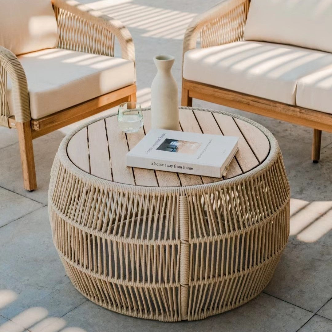 Outdoor Leisure Chair with Natural Coffee Table Aesthetic Design