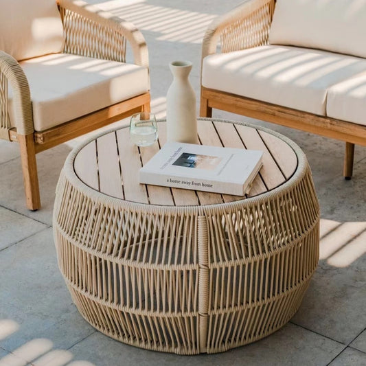 Outdoor Leisure Chair with Natural Coffee Table Aesthetic Design