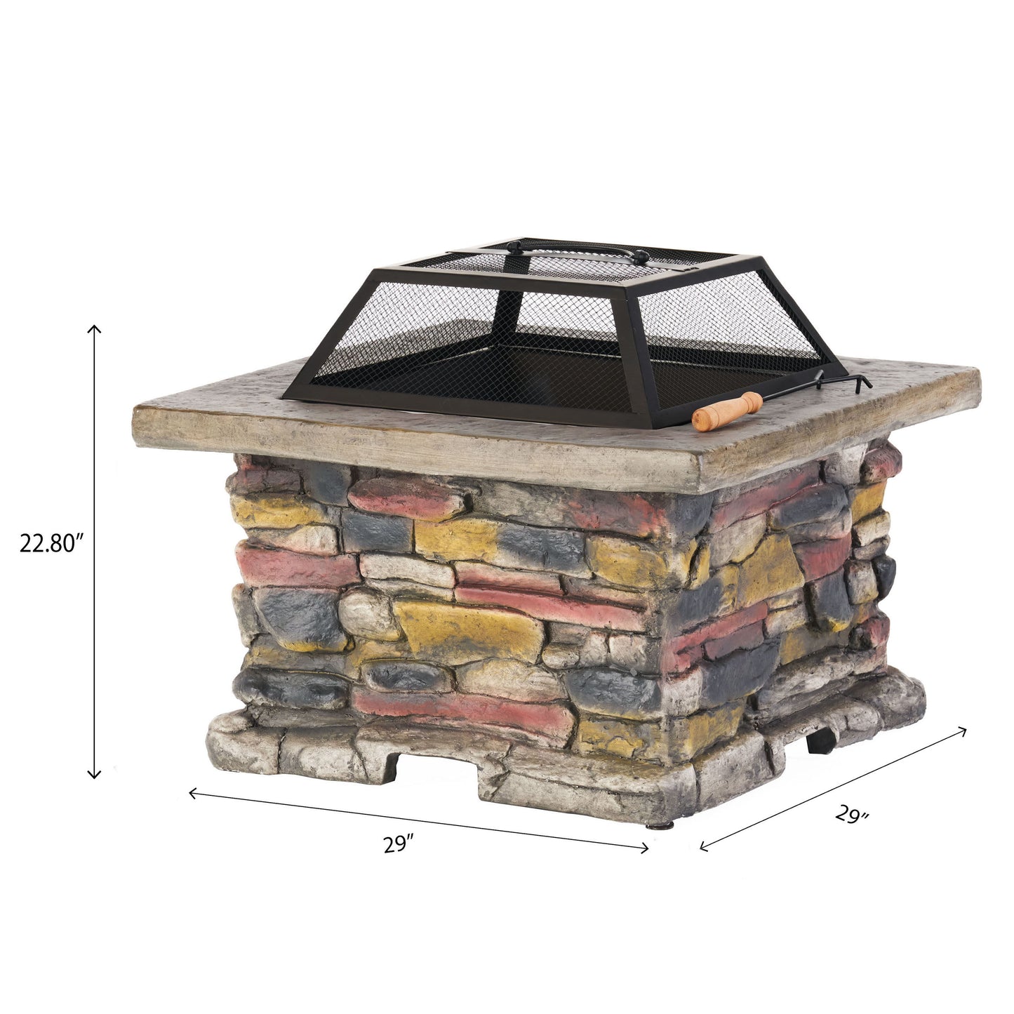 Coolbibila 28" Concrete Wood Burning Outdoor Fire Pit Table with Lid